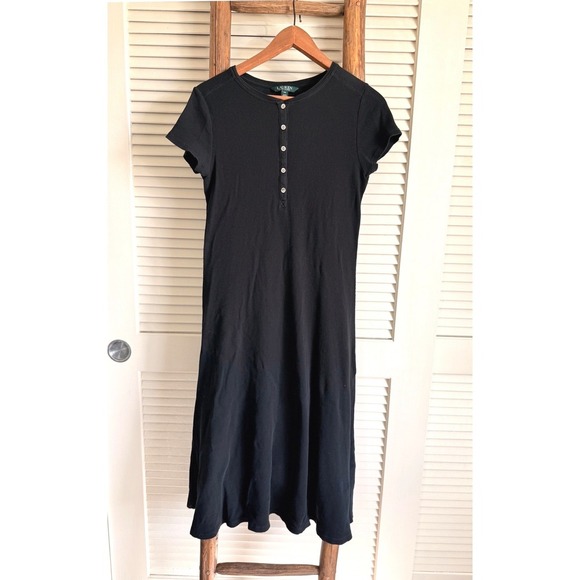 Lauren Ralph Lauren Dresses & Skirts - Lauren Ralph Lauren Black Ribbed Henley Midi Dress Women's Size PM